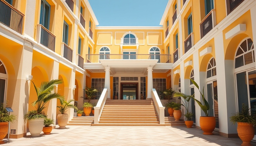 Maleme Imperial Hotel entrance with stairs and plants on a sunny day