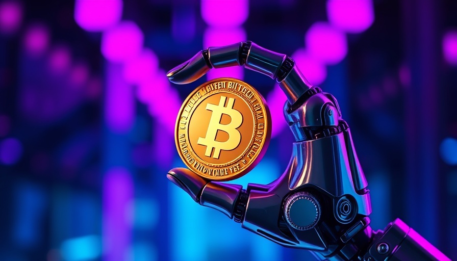 Futuristic robotic hand with digital coin in neon setting, HBAR Spot ETF concept.