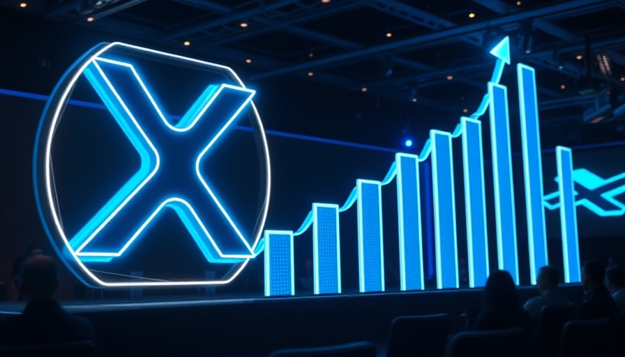 Futuristic XRP price prediction graph in a dark room, neon blue.