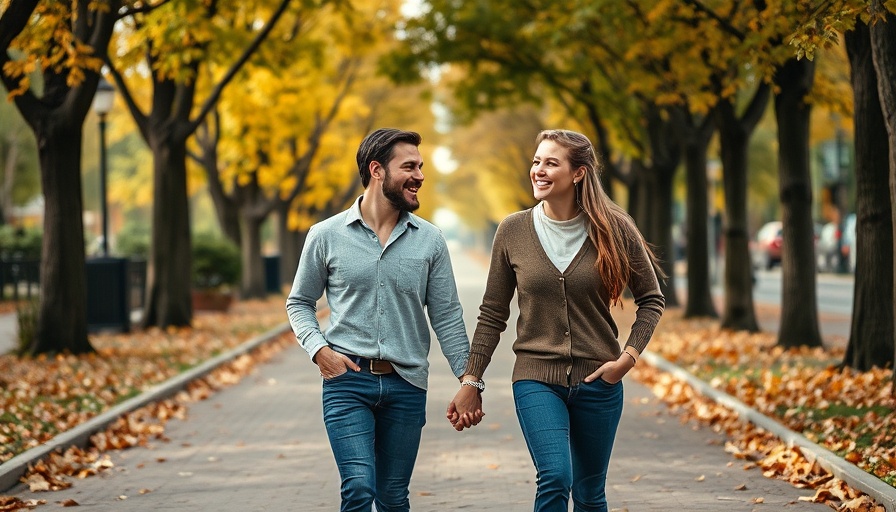 Happy couple walking in park, habits to live longer.