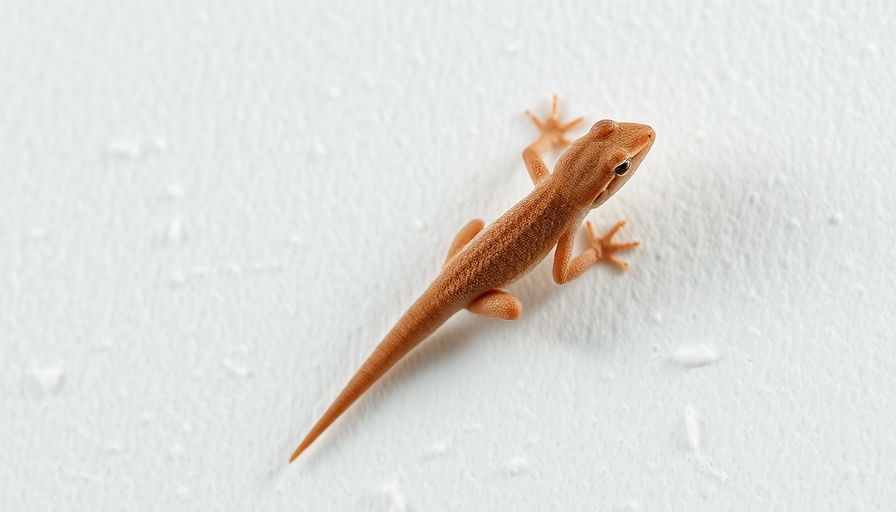 Small brown gecko on textured white wall, close-up