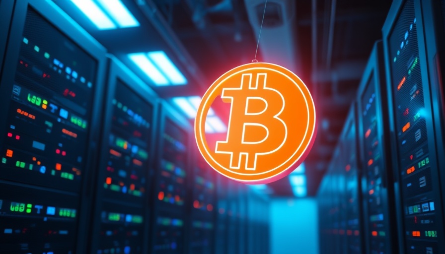 Glowing Bitcoin symbol in server room, representing Bitcoin-Backed Credit Line.