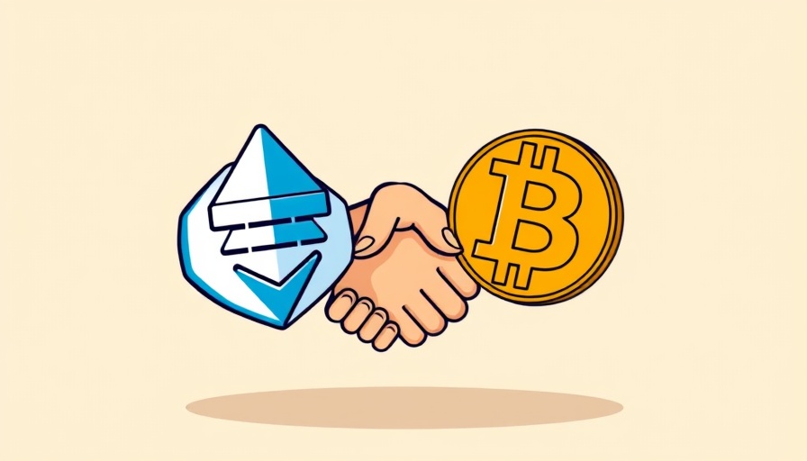 Illustration of Tether and Bitcoin symbols shaking hands, indicating impact.