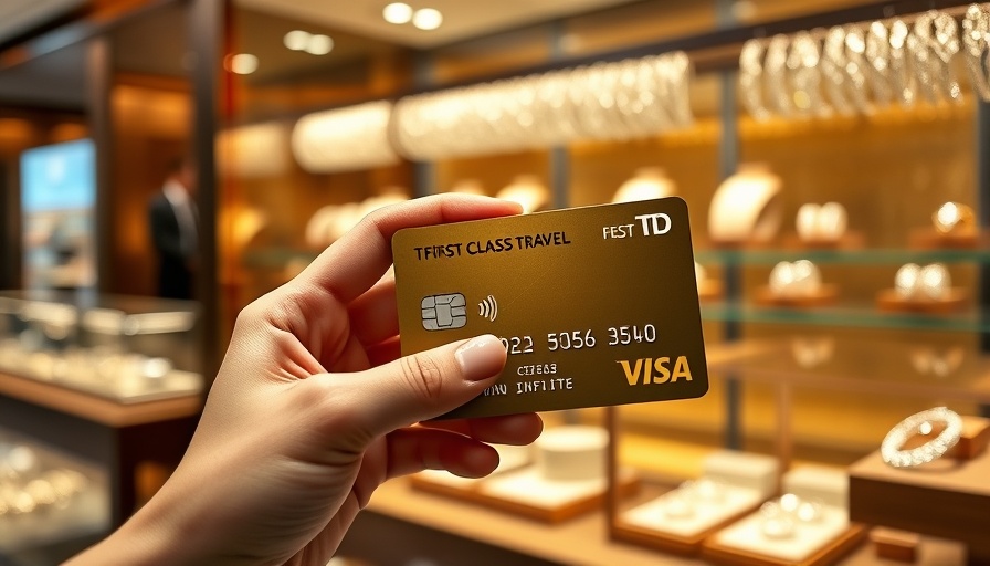 Hand holding TD First Class Travel Visa Infinite Card in jewelry store.