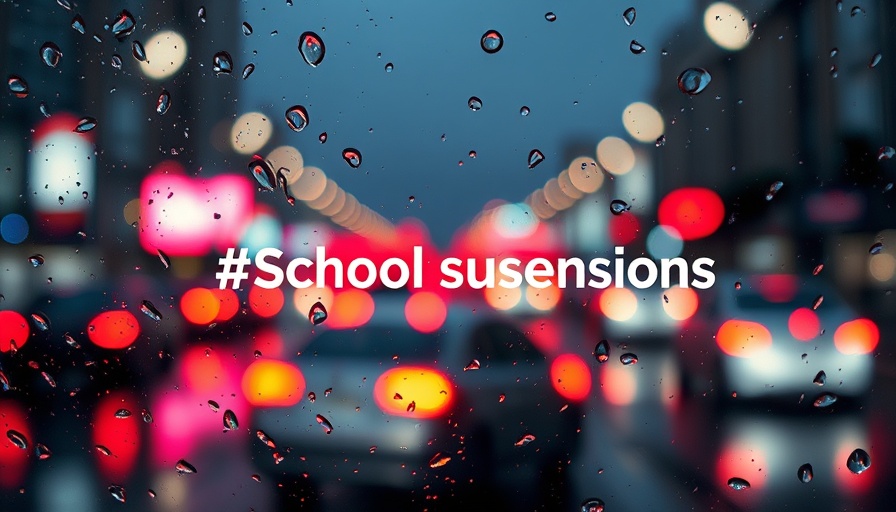 Rainy city scene indicating class suspensions September 27 2025.