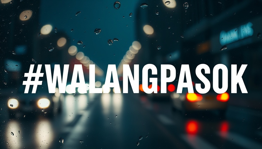 Raindrops on a window with #WALANGPASOK text, symbolizing class suspensions in the Philippines.