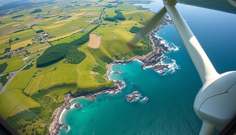 Aerial view of the coastline from airplane wing, Fly Affordably Without Compromising Comfort.
