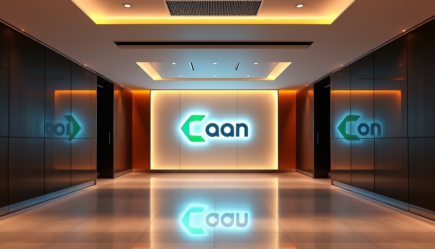 Illuminated corridor with branding in a financial institution, Project Quanta.