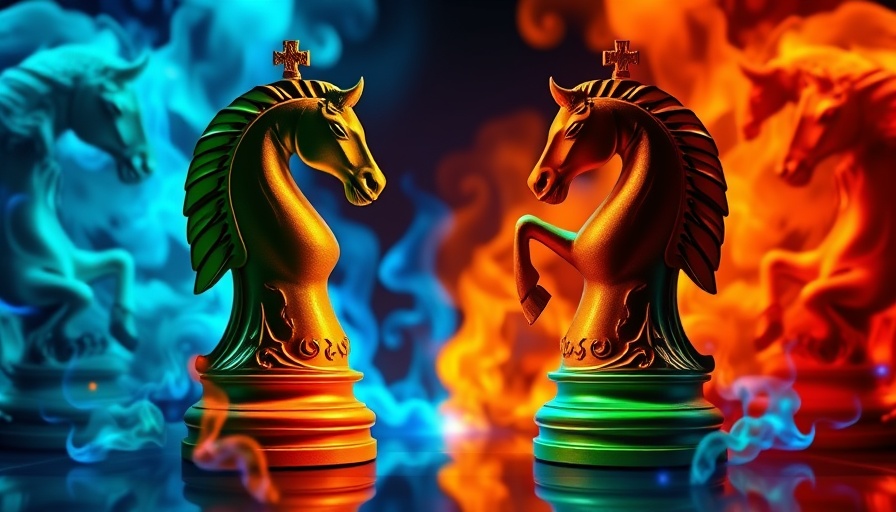 Artistic knight chess pieces symbolizing Bitcoin and treasury-backed stablecoins rivalry.
