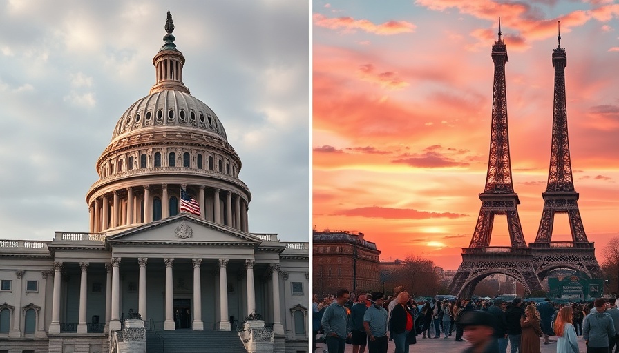 Travel stereotypes impact: Capitol building and Eiffel Tower contrast.