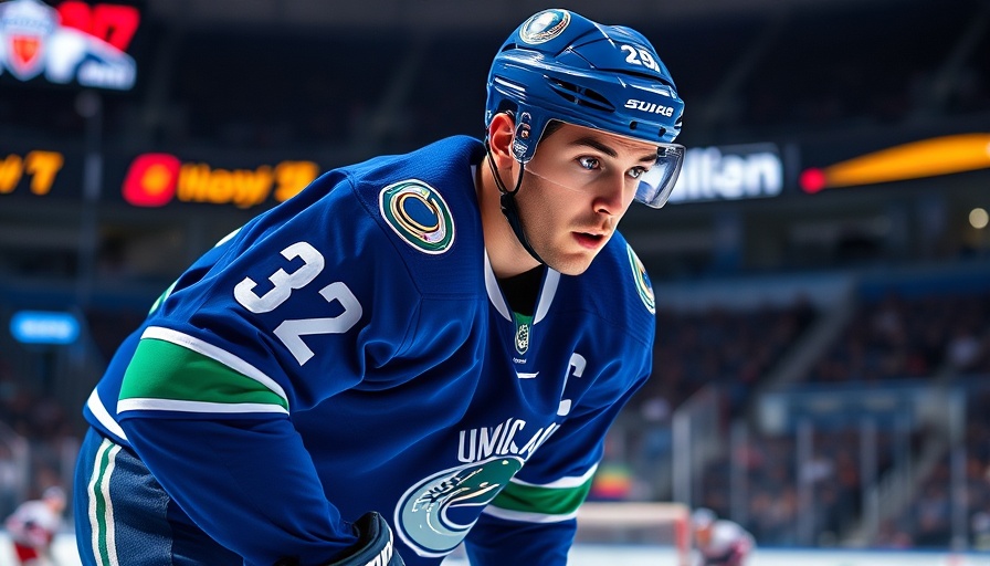 Player with intense focus in Vancouver Canucks jersey on ice.