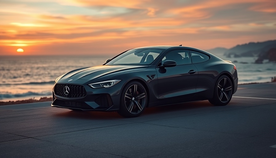 Modern car, smarter rental options at seaside during sunset.