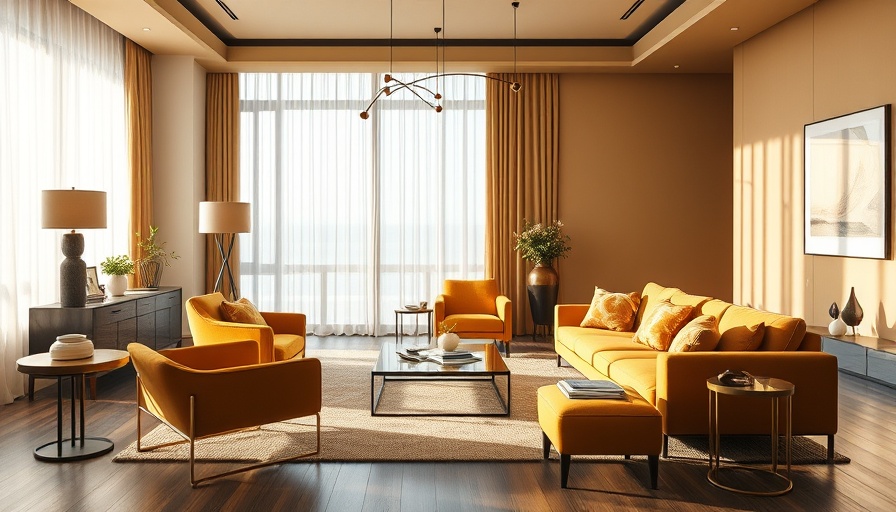 Elegant living room in Teatro Luxury Apartments in Florence, featuring mustard yellow seating.