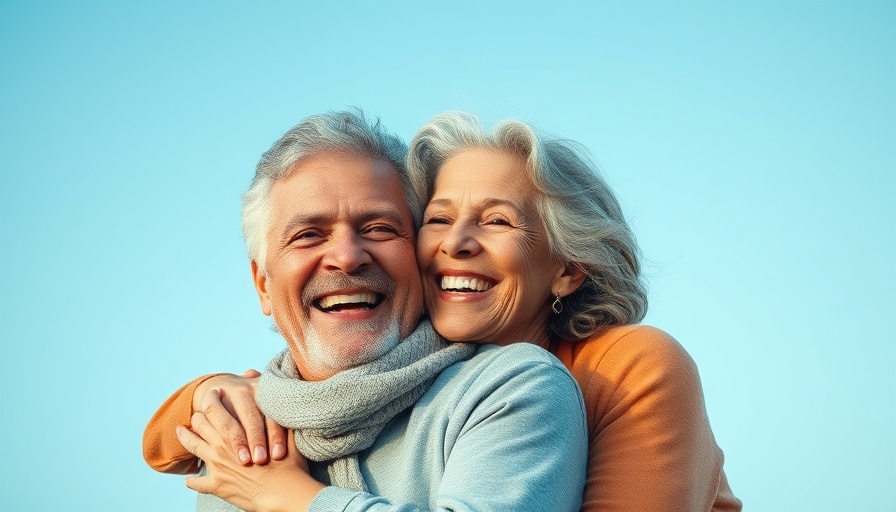 Smiling couple embracing against a blue sky, highlighting personality traits and longevity.