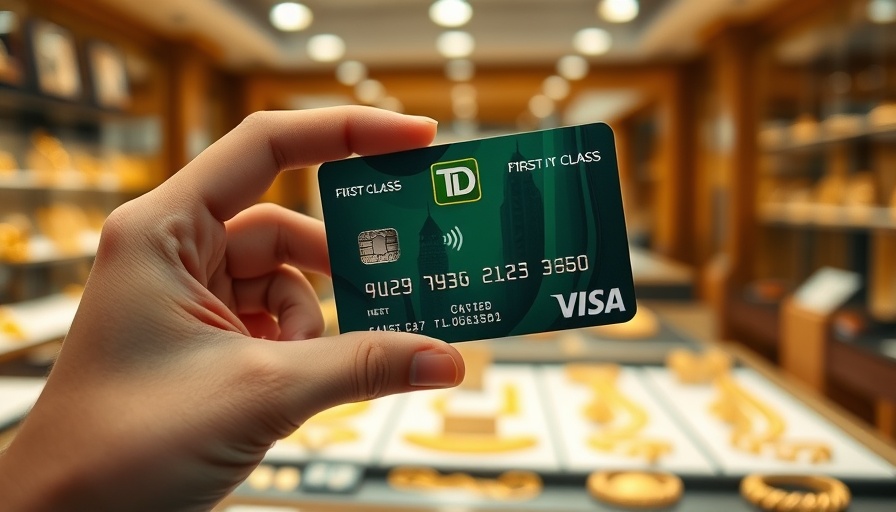 Hand holding TD Visa card in jewelry shop, TD Rewards Redemption Flexibility.