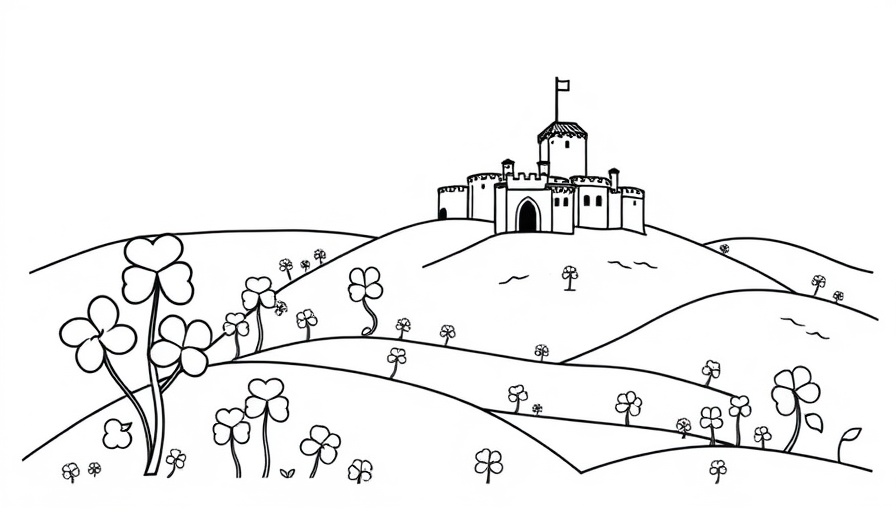 Ireland colouring pages with shamrocks and castles for children