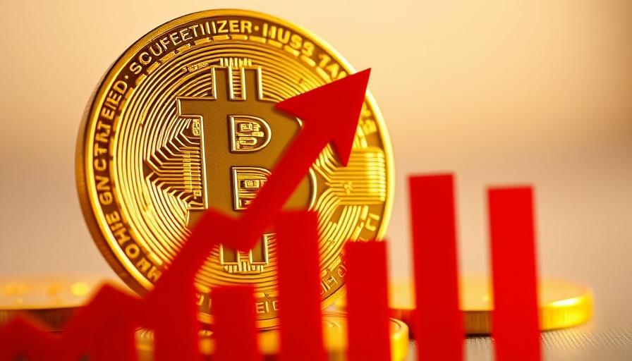 Close-up of Bitcoin with rising arrow, indicating potential new ATH.