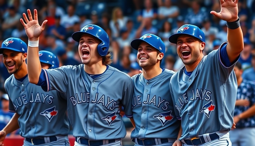 Vladimir Guerrero Jr. celebrates with a teammate during Blue Jays playoffs.