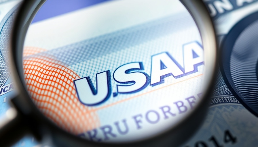Magnified view of U.S. visa highlighting details, related to U.S. tourist visa wait times.