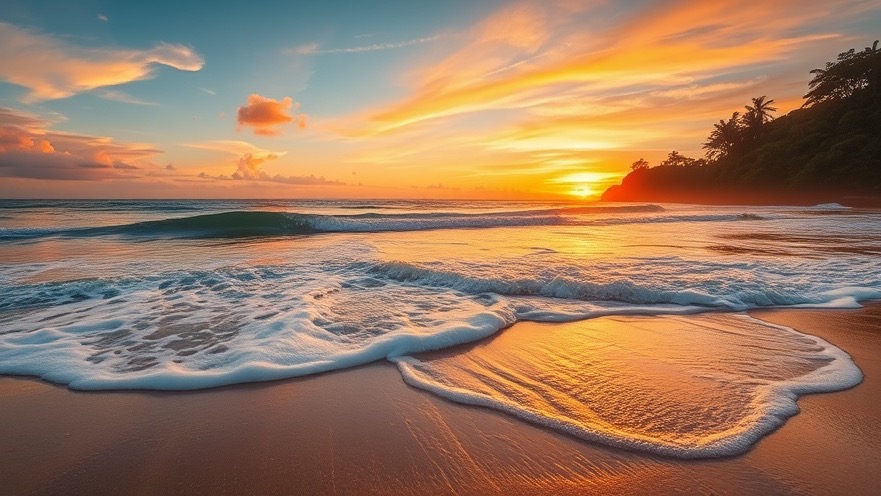 Stunning Siargao sunset at Dream Beach, with vibrant colors reflecting off ocean waves.
