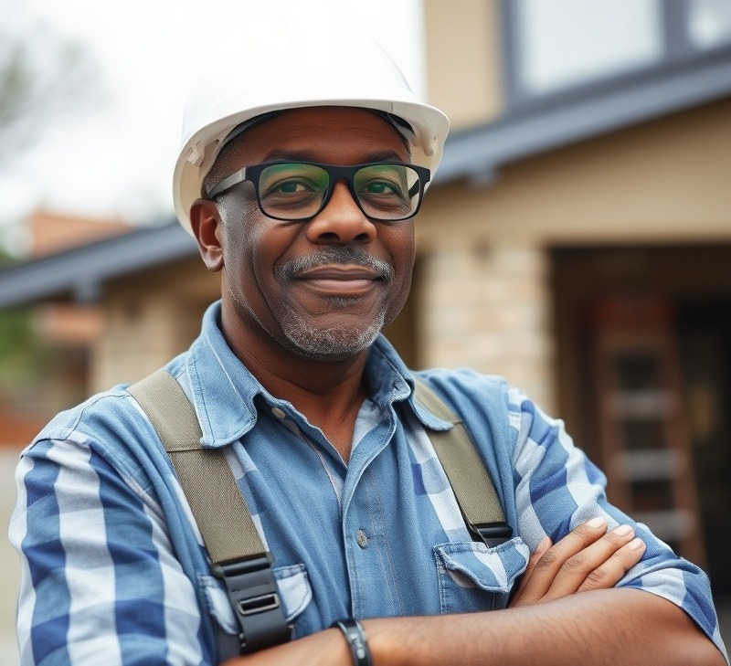 high-quality project, confident expression, detailing craftsmanship, photorealistic, well-organized workspace with tools on display, highly detailed, dynamic framing revealing intricate workmanship, super-HD resolution, rich and contrasting colors, focused spotlight lighting, shot with a 70-200mm telephoto lens