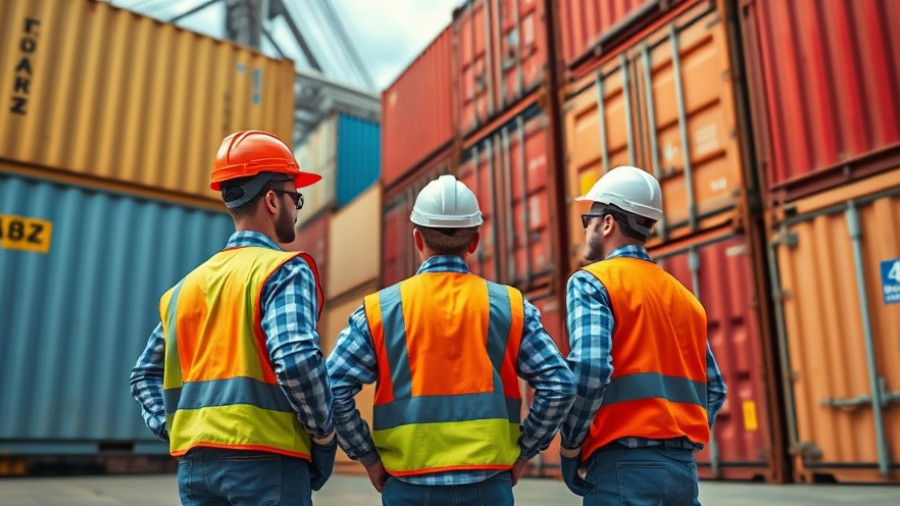 Workers inspecting cargo containers for EORI number requirements.