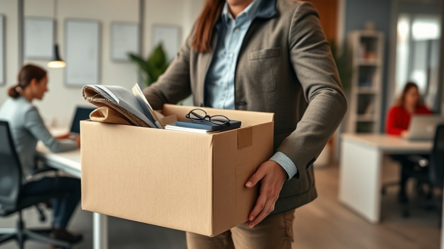 Person leaving office with box, highlighting settlement agreements in redundancy.