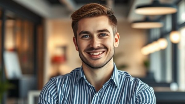Confident young man in office, warm lighting, preparing your website for Black Friday traffic