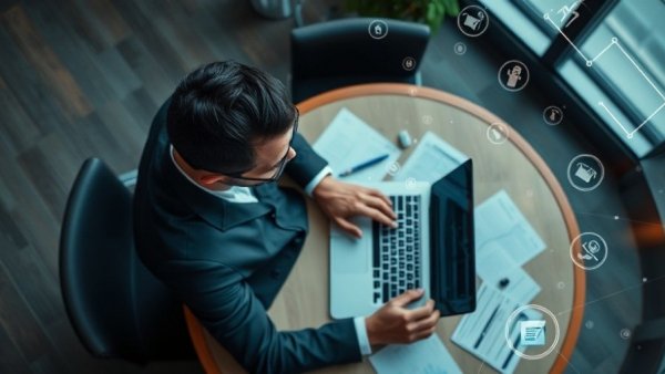 Understanding business rates concept with laptop and tax icons.