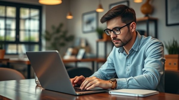 Smart Hosting Choices for Small Business: Professional researching on laptop in office.