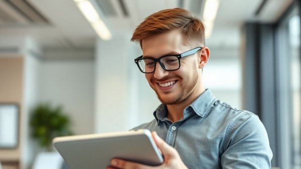 Young man working on a tablet, relevant to the definition of a sole trader.