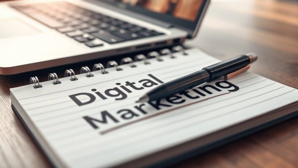 Performance-driven digital marketing concept with notepad and pen.