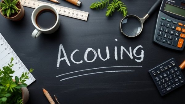 Making Tax Digital Software concept with accounting tools on a blackboard background.