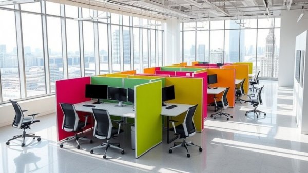Modern satellite office overseas with an open-plan layout.