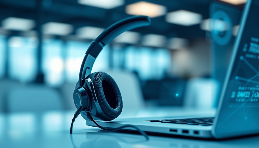 Virtual communication technology with headset and laptop, ideal for virtual landline providers for small businesses.