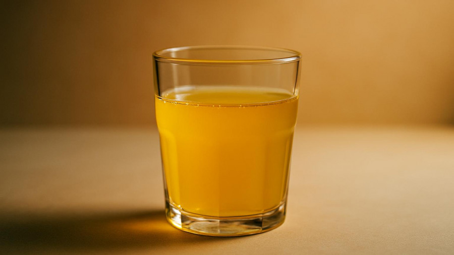 Natural drinks for sleep after 60, vibrant yellow liquid in a glass.