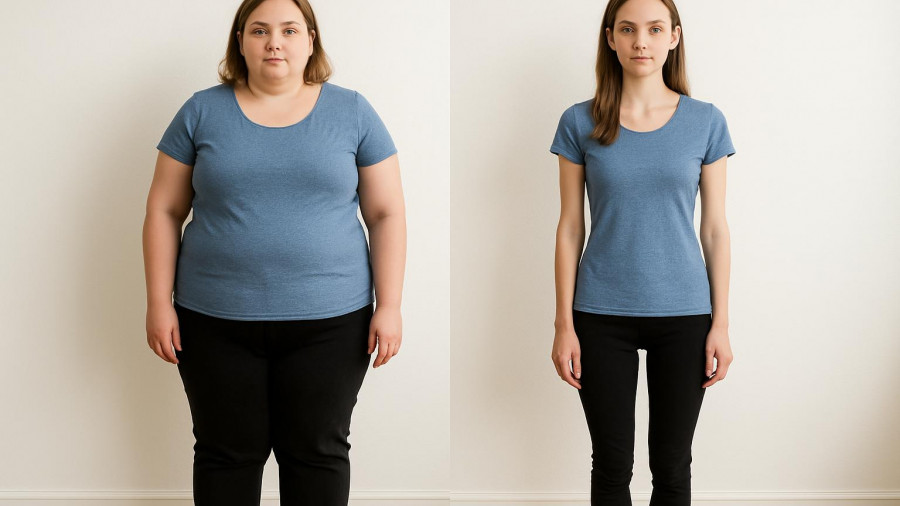 Comparison image highlighting body changes, Ozempic versus weight loss surgery topic.