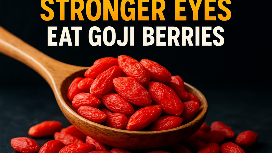 Eat late night snacks for stronger eyes: goji berries in a spoon.