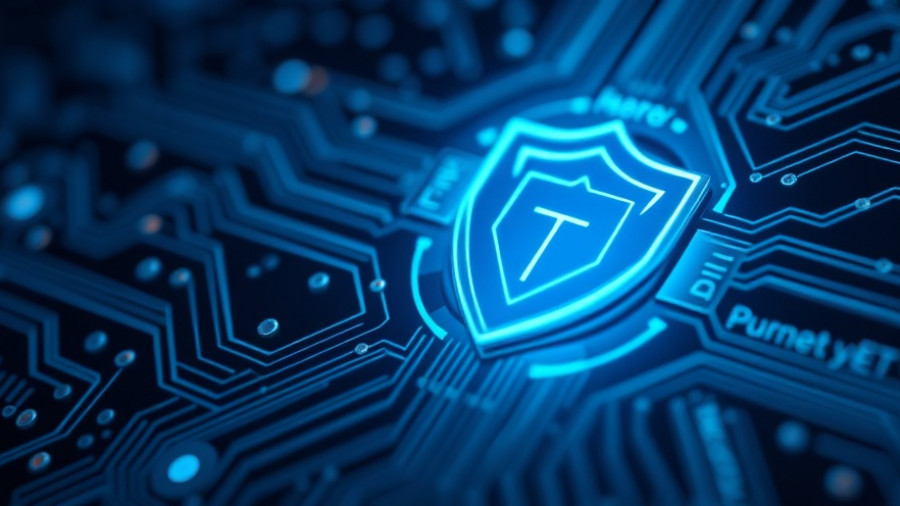 AI shield icon on circuit board for protecting digital systems.