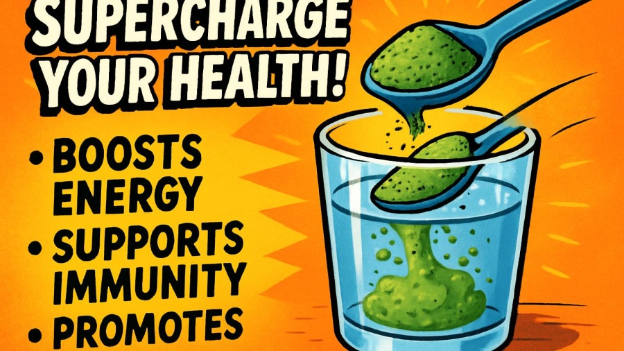 Advertisement depicting a water trick to boost circulation instantly.