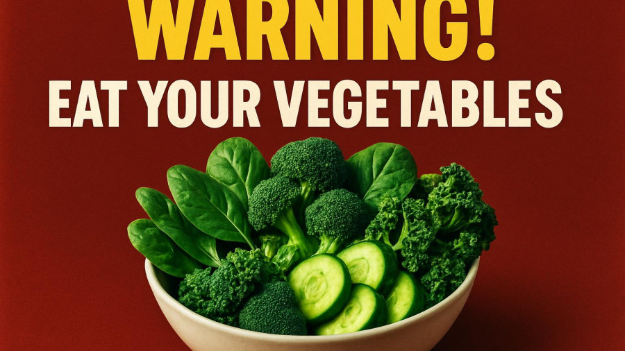 Bold warning text about vegetables and stroke risk with greens.