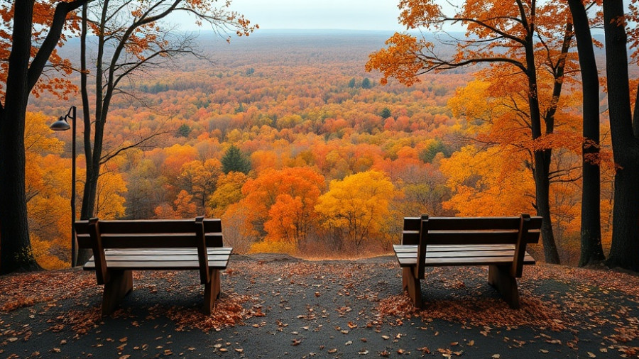My Mountain Overlook Brecksville Reservation in autumn with benches.