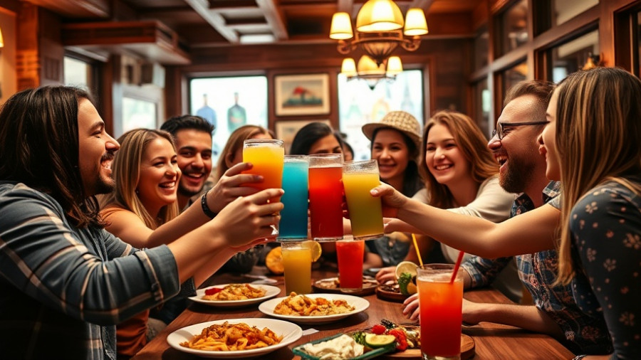 Happy friends enjoy drinks at top Mexican restaurant in Atlanta.