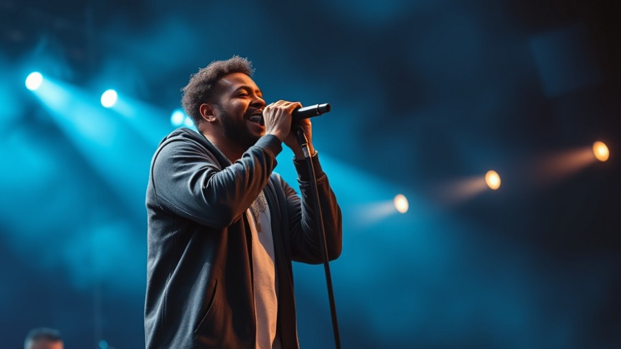 Rapper performing at Dungeon Family Reunion One Music Fest 2025 stage, blue mist.