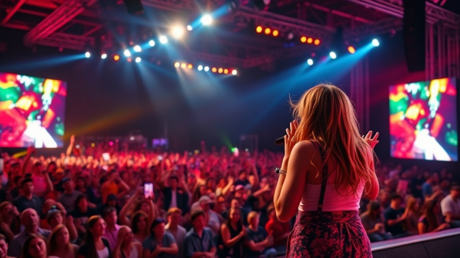 Female performer on stage at R&B music festival.