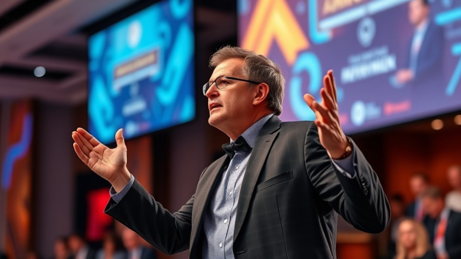 Speaker at NBCDI Book Toy Media Awards gesturing passionately.