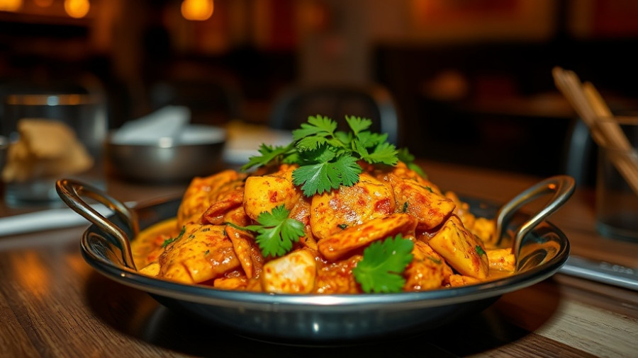 Ghee Indian Kitchen Atlanta dish with herbs in a metal bowl.