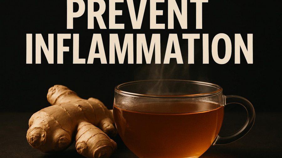Prevent inflammation naturally with ginger and tea illustration.