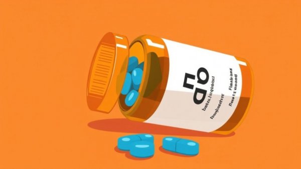 ED medications illustration with pill bottle and pills on terracotta background.
