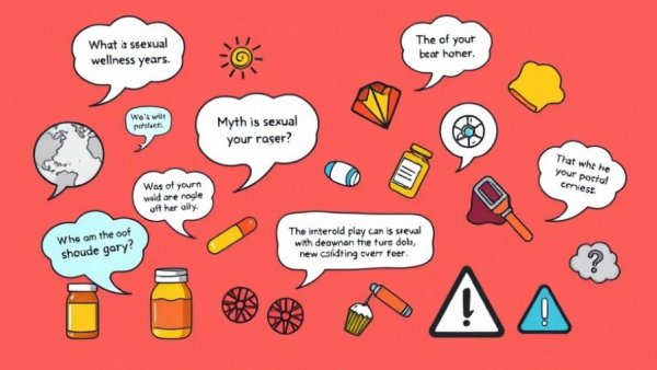 Colorful icons dispelling myths about sexual wellness products.